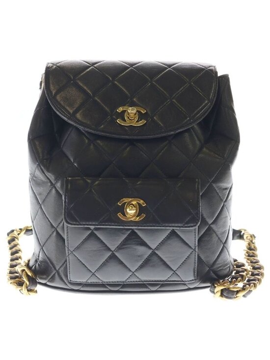 Chanel Quilted Backpack Lambskin Gold Black Seal main image 4